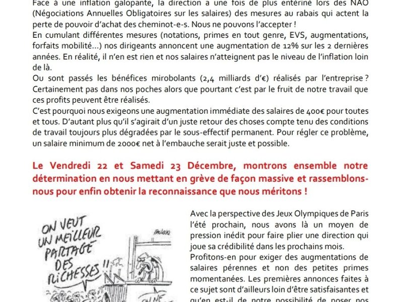 Grève du vendredi 22, samedi 23 décembre : Tou·tes ensemble uni·es pour nos salaires&nbsp;!